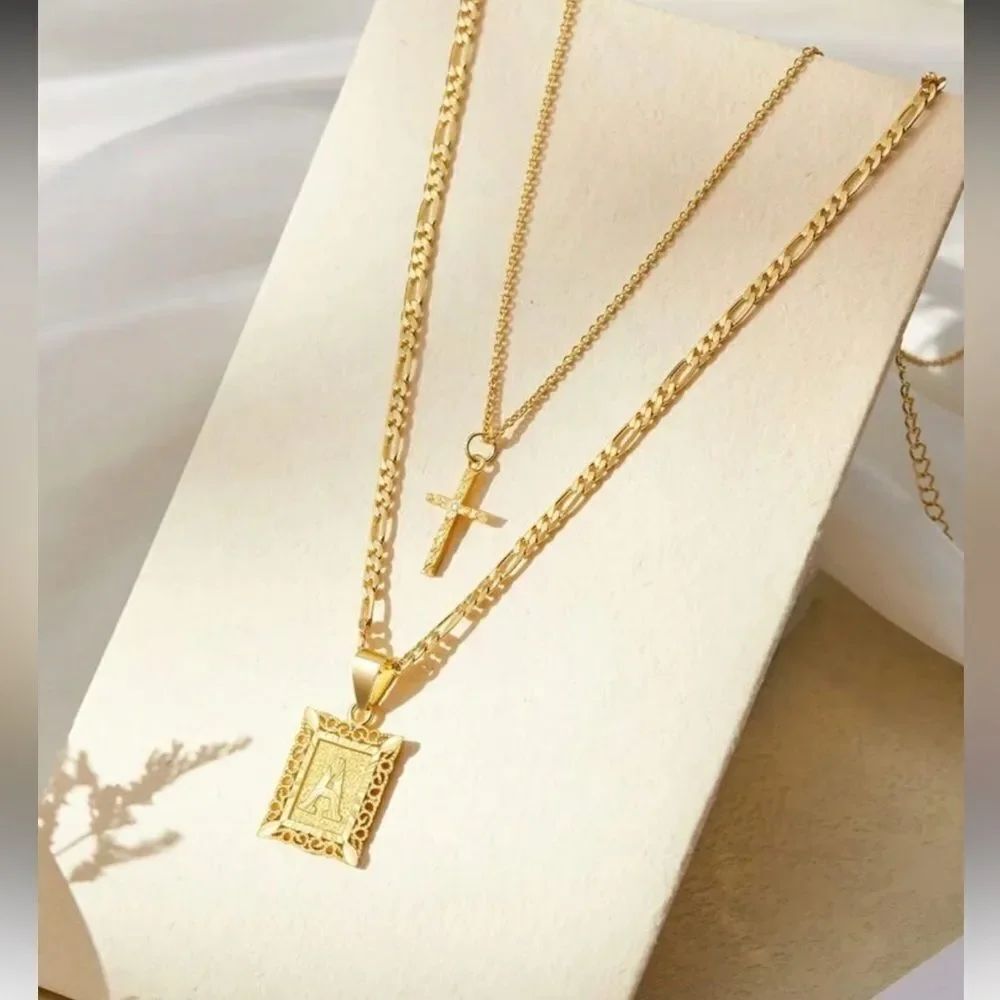 Gold cross Layered Necklace Set A1457